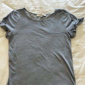 Loft Striped Ruffle Sleeve Shirt